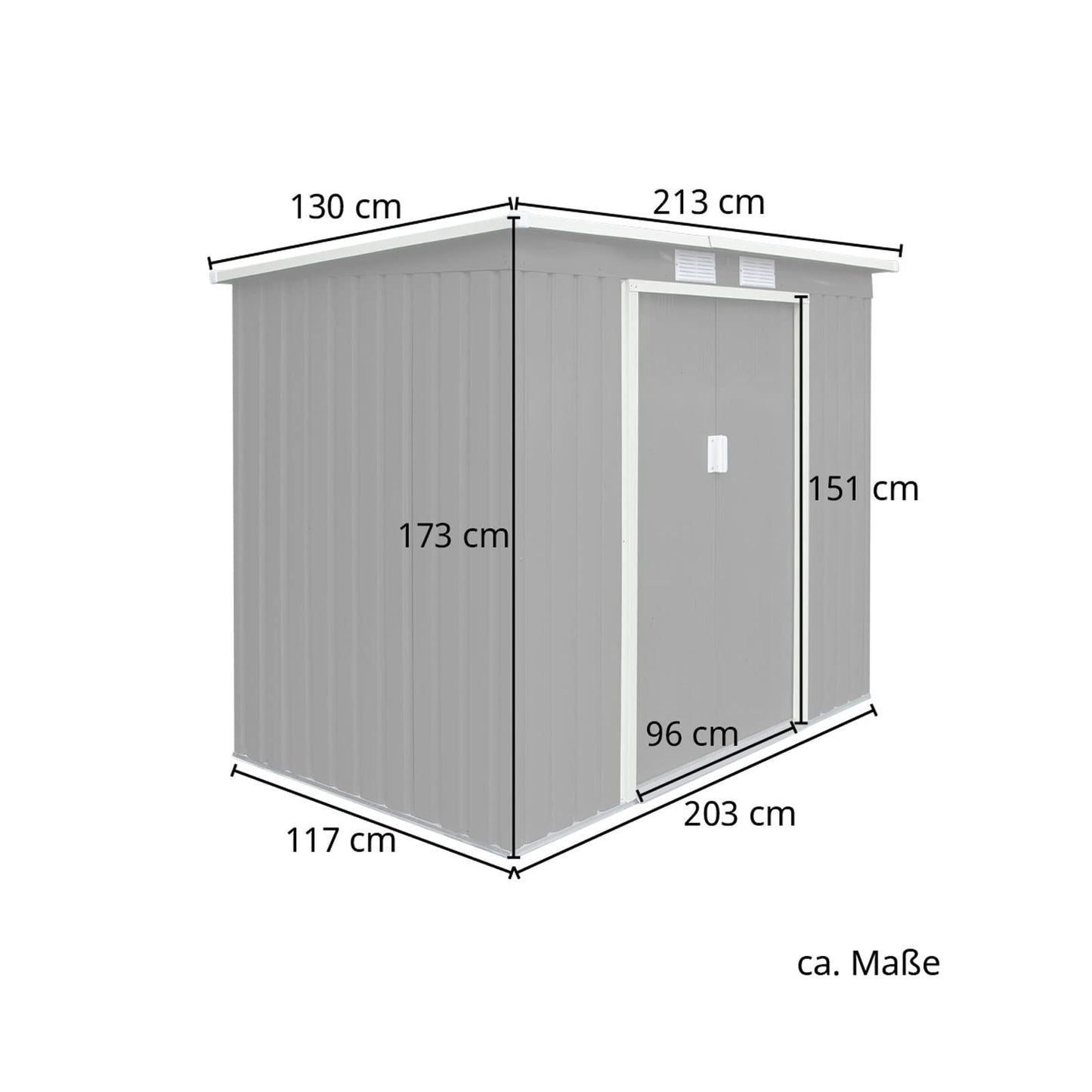 HATTORO P100 Metall Gerätehaus 213×130×173cm Geräteschuppen Schuppen Gartenhaus Outdoor (Hellgrau)