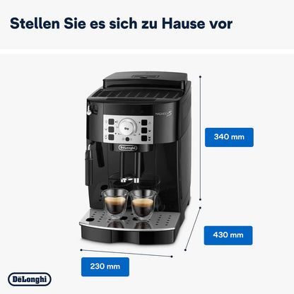 De’Longhi Magnifica S - Perfetto Kaffeevollautomat mit klassischem Milchaufschäumer, Espresso- und Cappuccino Kaffeemaschine, Bedienfeld mit Tasten, Schwarz (ECAM11.112.B)