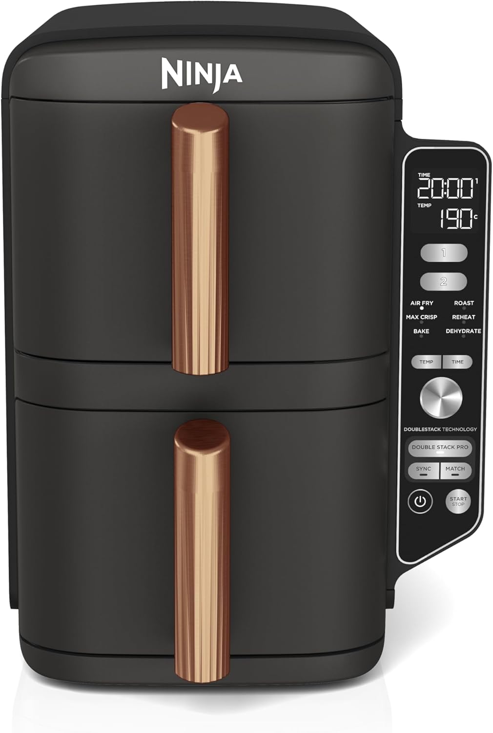 Ninja Double Stack Heißluftfritteuse – 9,5 L, Schwarz/Copper (2‑Schubladen, 6 Programme)