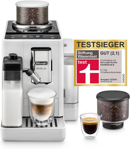De’Longhi Rivelia EXAM440.55.W Kaffeevollautomat | LatteCrema | 16 Getränke | Touch-Display | Weiß