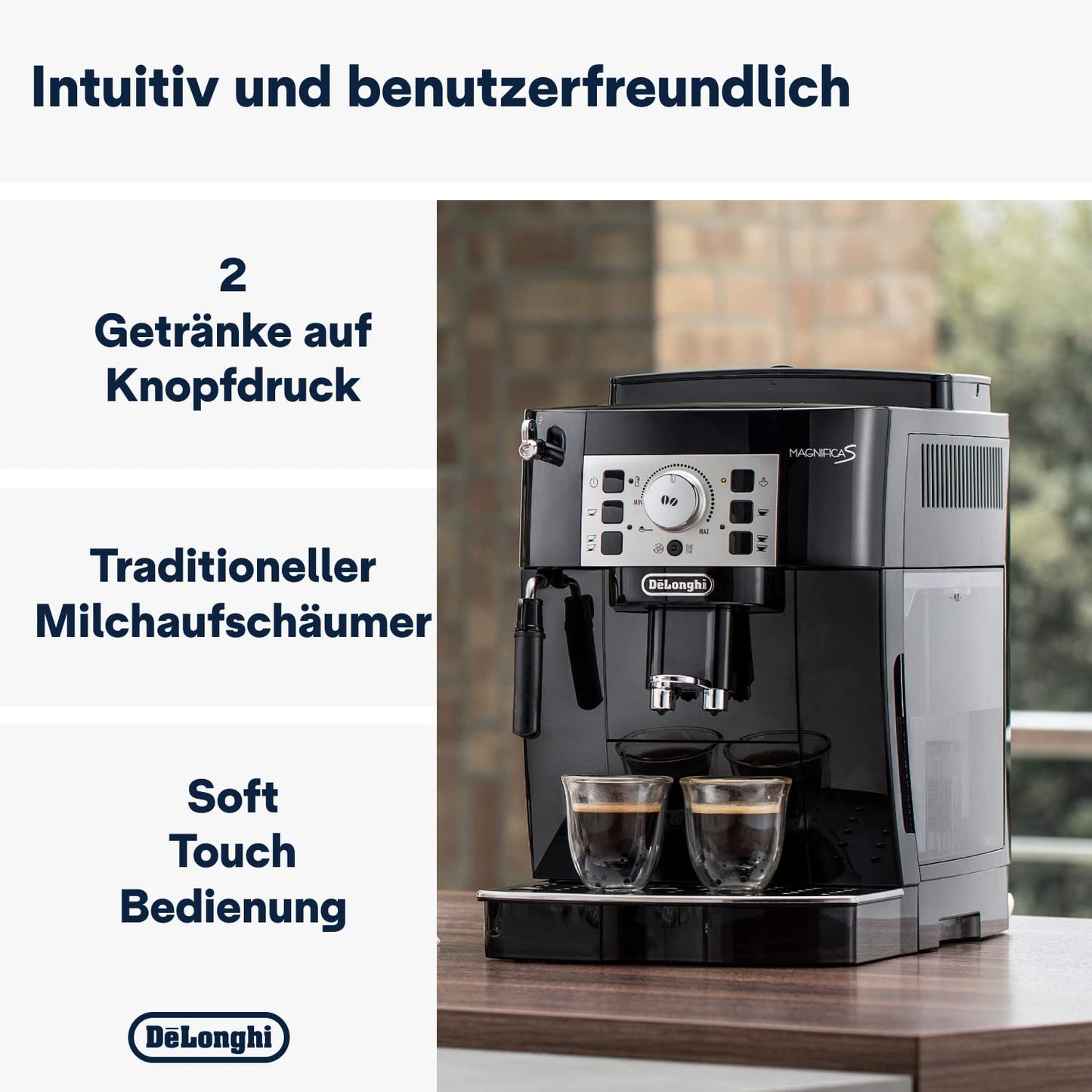 De’Longhi Magnifica S - Perfetto Kaffeevollautomat mit klassischem Milchaufschäumer, Espresso- und Cappuccino Kaffeemaschine, Bedienfeld mit Tasten, Schwarz (ECAM11.112.B)