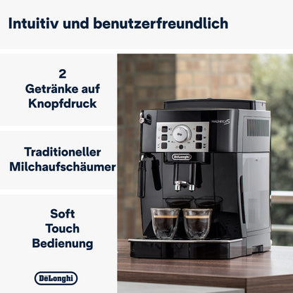 De’Longhi Magnifica S - Perfetto Kaffeevollautomat mit klassischem Milchaufschäumer, Espresso- und Cappuccino Kaffeemaschine, Bedienfeld mit Tasten, Schwarz (ECAM11.112.B)