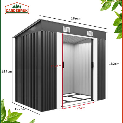 GARDEBRUK® L Metall Gerätehaus 2m² mit Fundament 200x125x185cm Schiebetür Anthrazit Geräteschuppen Gartenhaus 4m³