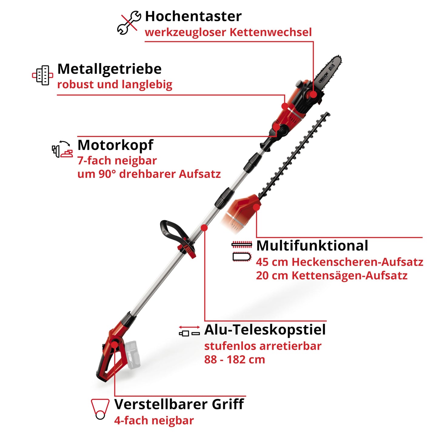 Einhell Akku Multifunktionswerkzeug GE-HC 18 Li T-Solo (2-in-1 Heckenschere und Motorsäge, Oregon Schwert, ohne Akku & Ladegerät)