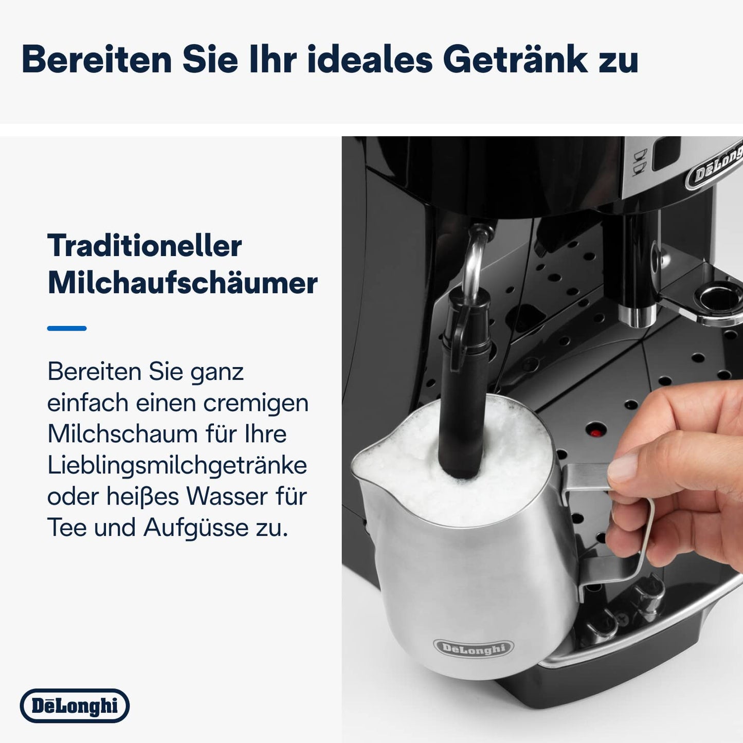 De’Longhi Magnifica S - Perfetto Kaffeevollautomat mit klassischem Milchaufschäumer, Espresso- und Cappuccino Kaffeemaschine, Bedienfeld mit Tasten, Schwarz (ECAM11.112.B)