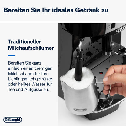 De’Longhi Magnifica S - Perfetto Kaffeevollautomat mit klassischem Milchaufschäumer, Espresso- und Cappuccino Kaffeemaschine, Bedienfeld mit Tasten, Schwarz (ECAM11.112.B)