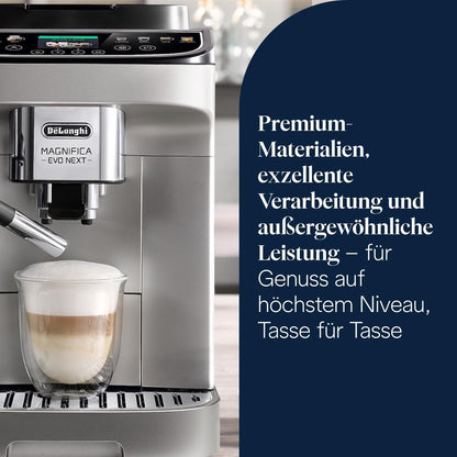 De’Longhi Magnifica Evo Next ECAM312.80.SB Kaffeevollautomat | LatteCrema | 13 Getränke | Touch-Display | Titan