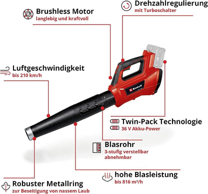 Einhell TE‑PXC Akku‑Laubbläser — 18 V (PXC), bürstenlos, verstellbare Rohrlänge