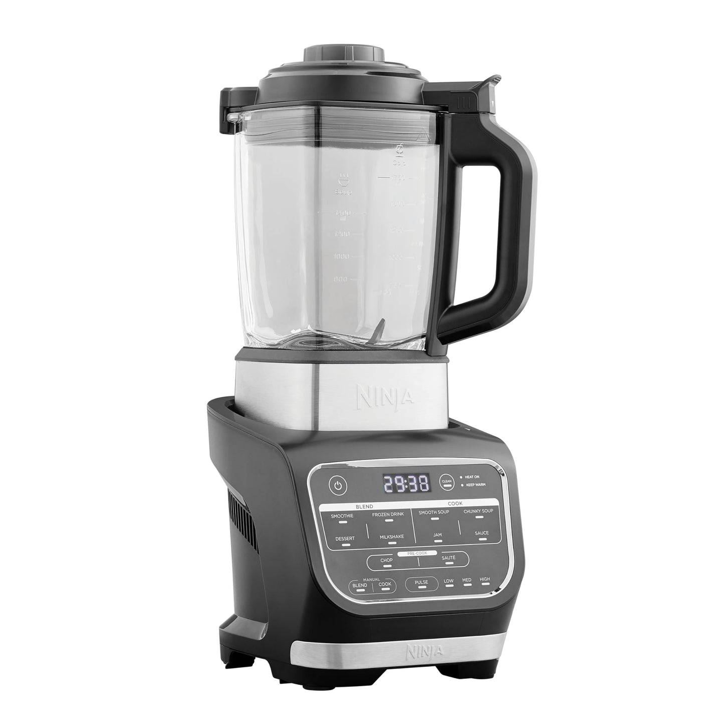 Ninja Foodi Mixer & Suppenbereiter, 10 Auto-iQ-Programme, 1,7L Glaskrug, heißer & kalter Mixer, integriertes Heizelement, Stampfer, Reinigungsprogramm & Bürste, 1000W, Schwarz HB150EU