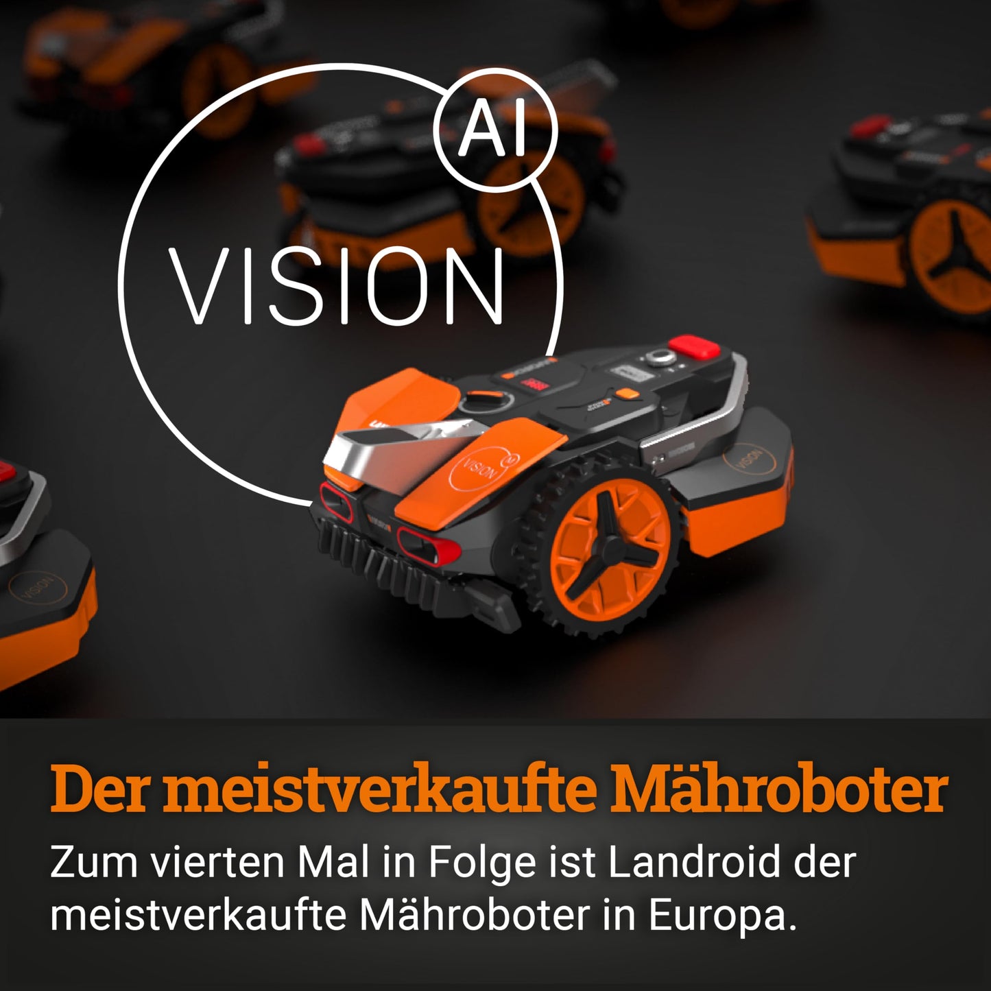 WORX Landroid Vision M600 WR206E.1 - Mähroboter ohne Begrenzungskabel für Gärten bis 600m², AI Rasenmäher Roboter (WLAN & Bluetooth, aktive Hindernisvermeidung mit KI-Technologie, Igelschutz)