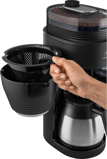 Melitta AromaFresh Therm Pro X Filterkaffeemaschine | Keramikmahlwerk | Thermoskanne | Timer | Schwarz