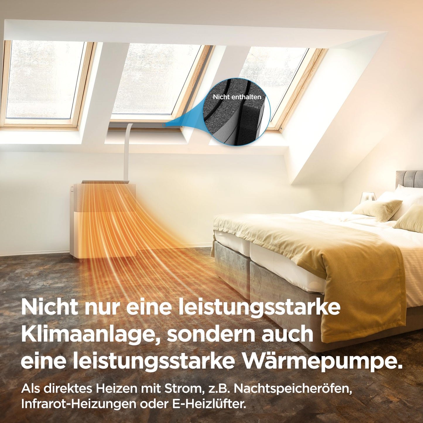 Midea Portasplit Mobile Wärmepumpe, Klimaanlage, Kühlen A++/Heizen A+, 12000 BTU 3, 5kW, für Räume bis zu 42 m² / 105 m³, nur 39 dB(A) im Silent-Modus